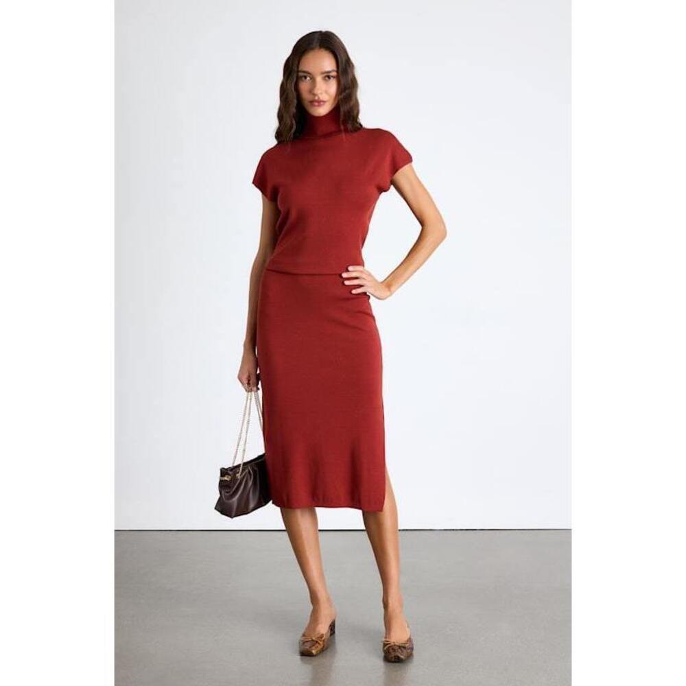 Lulus Ashford Rust Red Turtleneck Short Sleeve Sweater Midi Dress - Size S